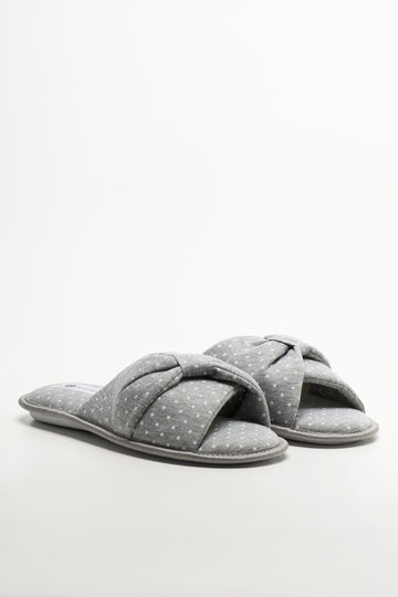 Polka Dot Open Toe Slippers Grey