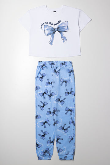 Bow Pyjamas Blue And White