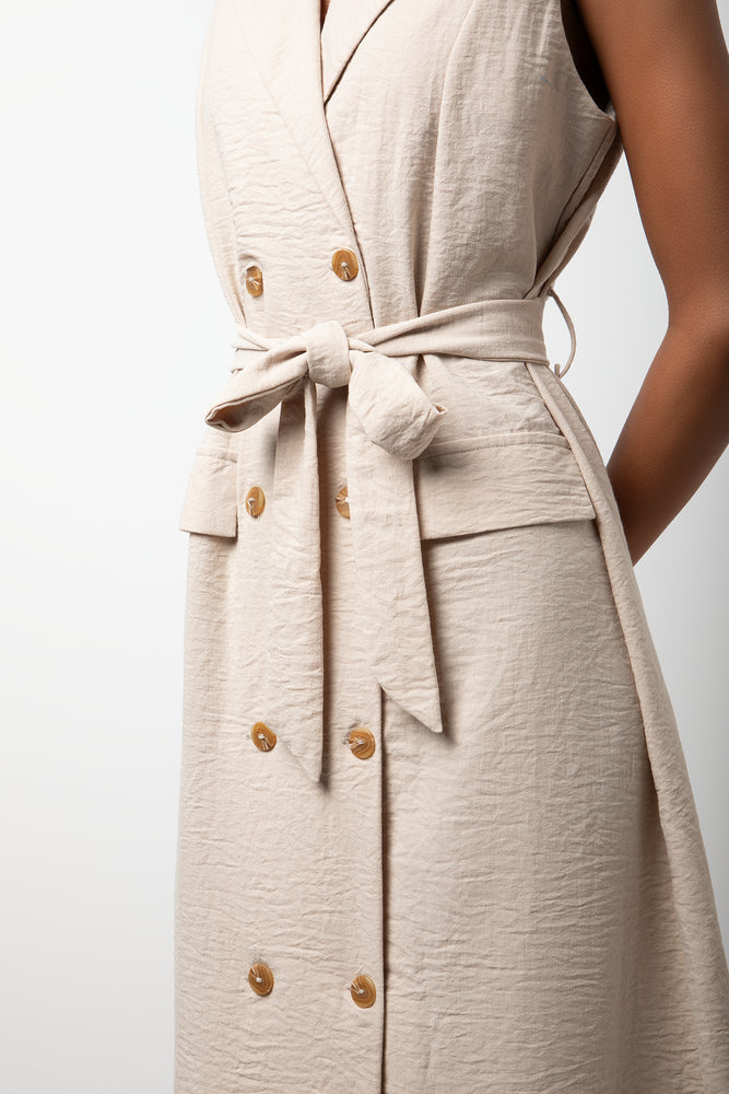 Double Breasted Sleeveless Trench Natural (3)