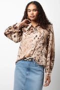 Long Sleeve Chiffon Puff Sleeve Blouse Natural