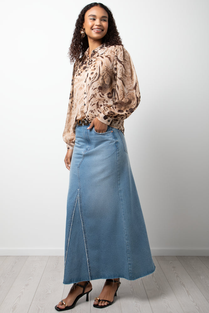 Long Sleeve Chiffon Puff Sleeve Blouse Natural