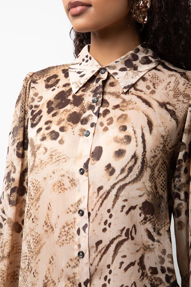 Long Sleeve Chiffon Puff Sleeve Blouse Natural (3)