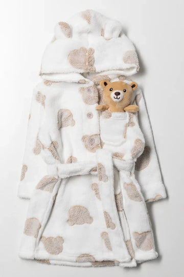Embossed Bear Gown With Toy Natural