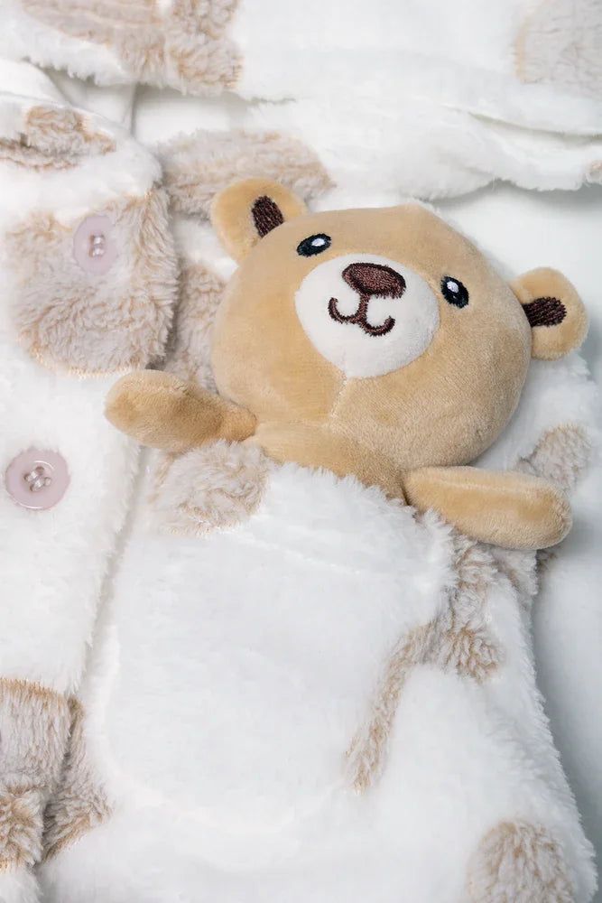 Embossed Bear Gown With Toy Natural (1)