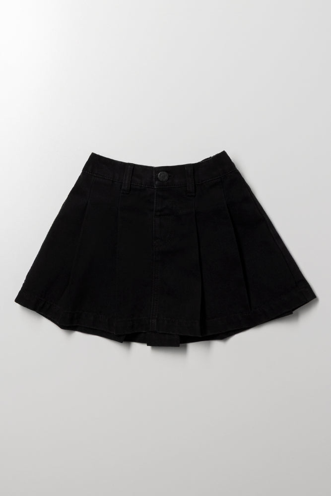 Pleated Denim Skirt Black
