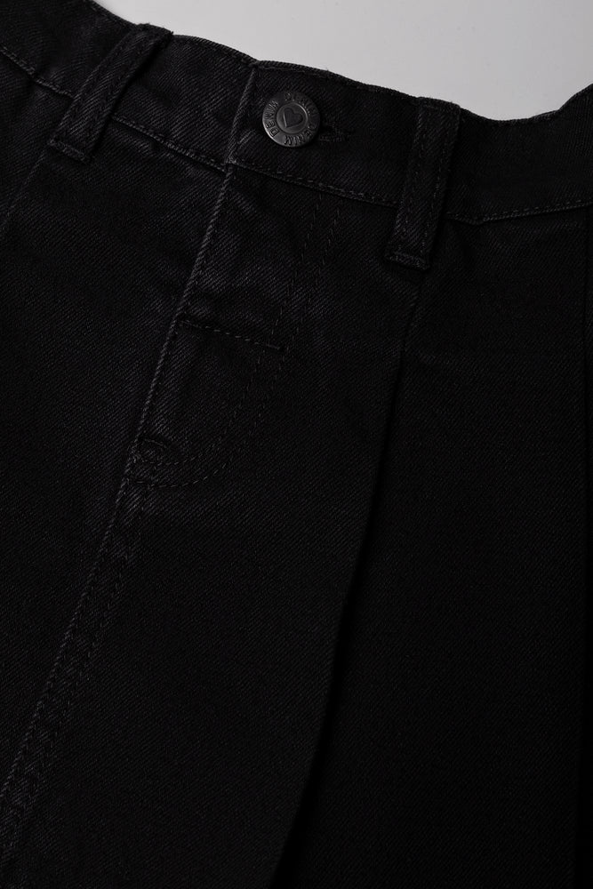 Pleated Denim Skirt Black