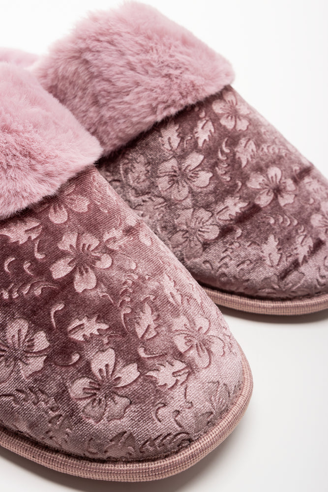 Embossed Velvet Slippers Pink (2)