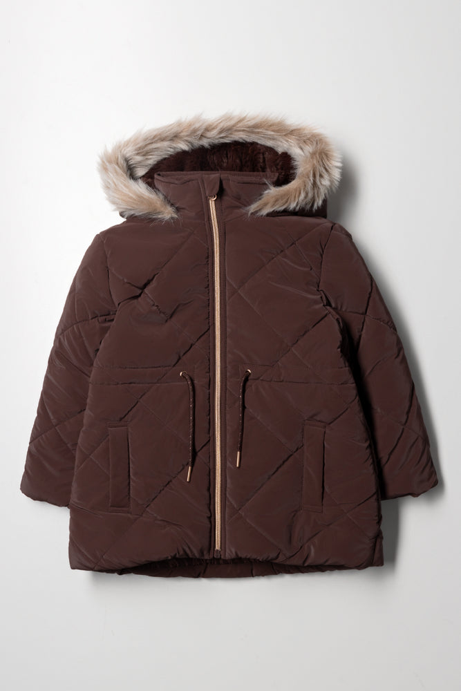 Hooded Puffer Jacket Brown