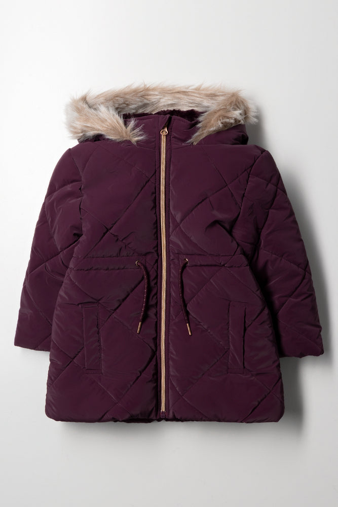 Hooded Puffer Jacket Burgundy