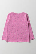 Floral Rib Long Sleeve T-Shirt Bright Pink (2)
