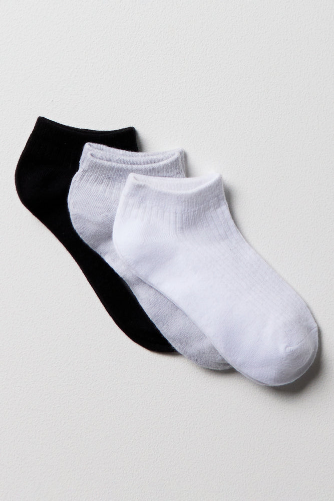 3 Pack Lowleg Socks White, Grey And Black