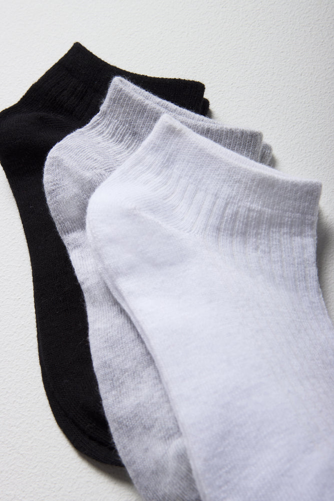 3 Pack Lowleg Socks White, Grey And Black