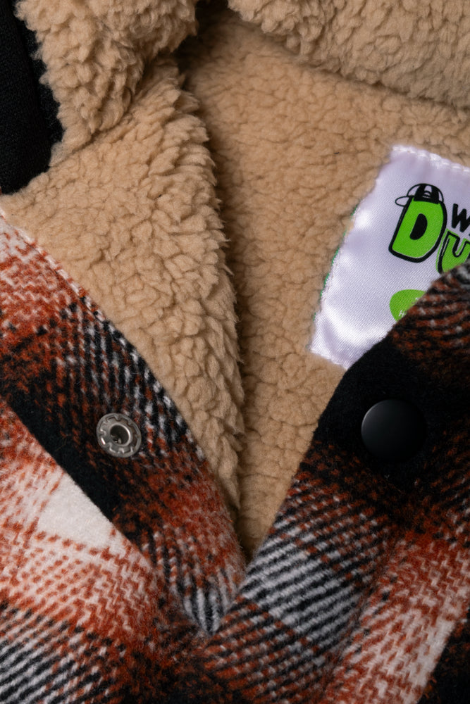 Check Hooded Shacket Black And Brown