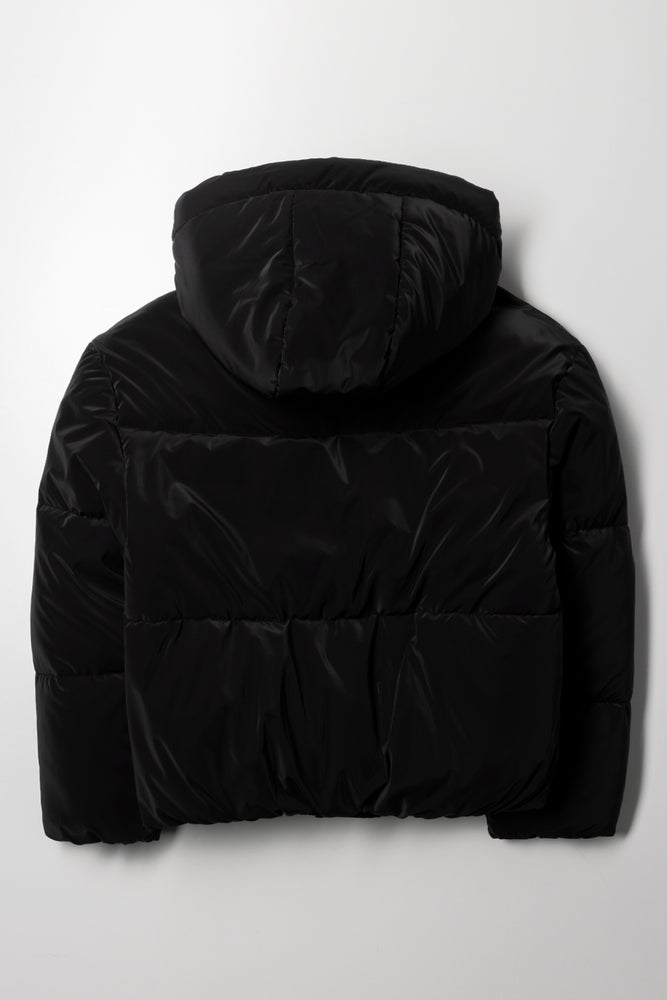 Coated Hooded Puffer Jacket Black (2)