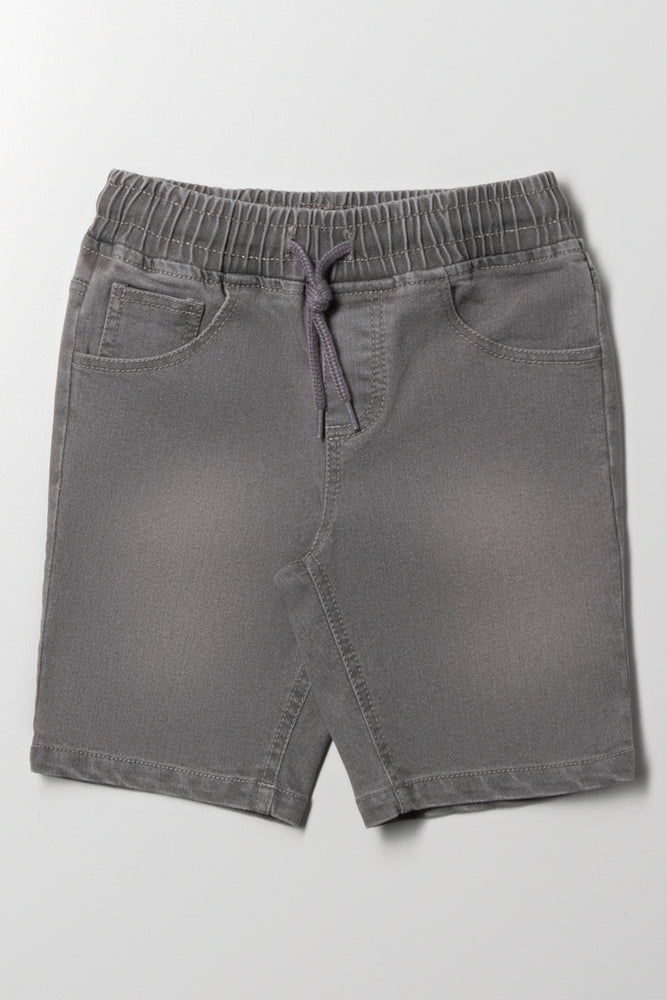 Denim Pull On Shorts Grey