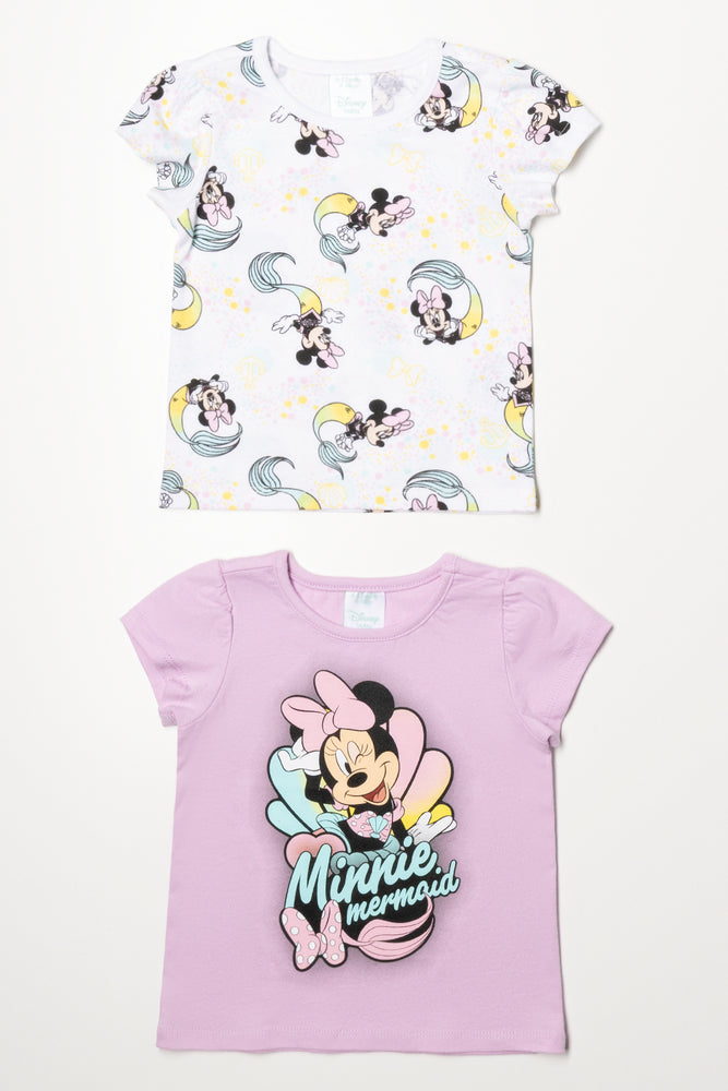 Minnie Mouse 2 Pack Short Sleeve T-Shirt White And Pink