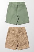 2 Pack Woven Shorts Green And Natural (2)