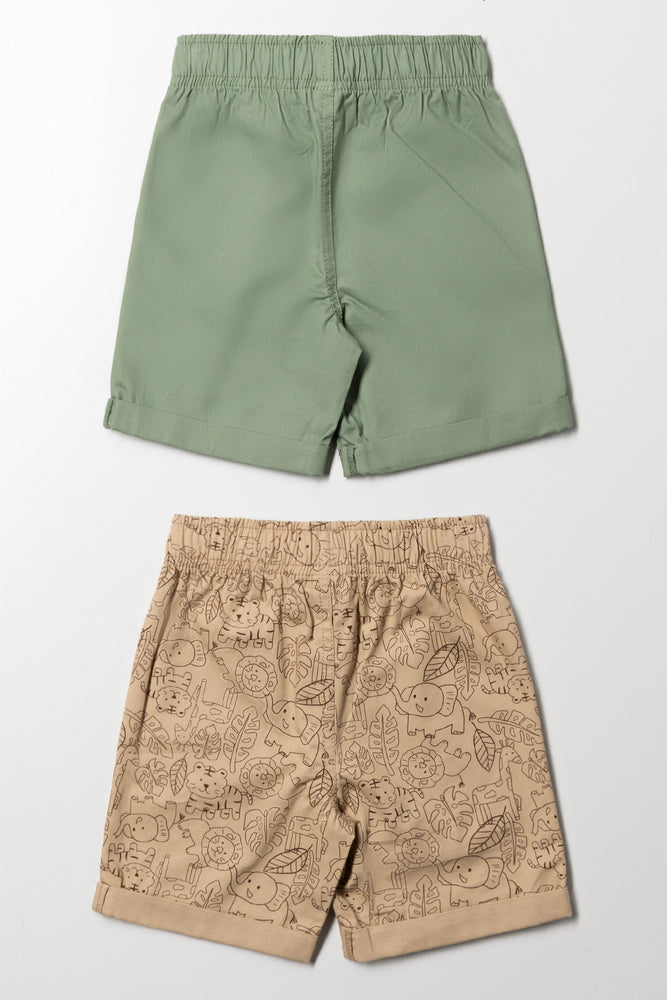 2 Pack Woven Shorts Green And Natural (2)