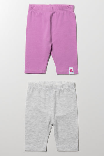 2 Pack Cropped Leggings Lilac And Grey