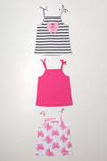 3 Pack Bow Strappy Vests Black And Pink