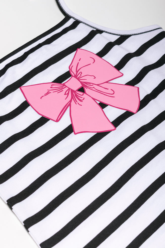 3 Pack Bow Strappy Vests Black And Pink