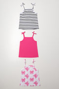 3 Pack Bow Strappy Vests Black And Pink (4)