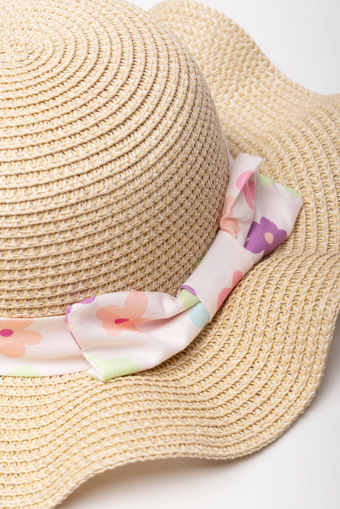 Flower Wide Brim Straw Hat Natural