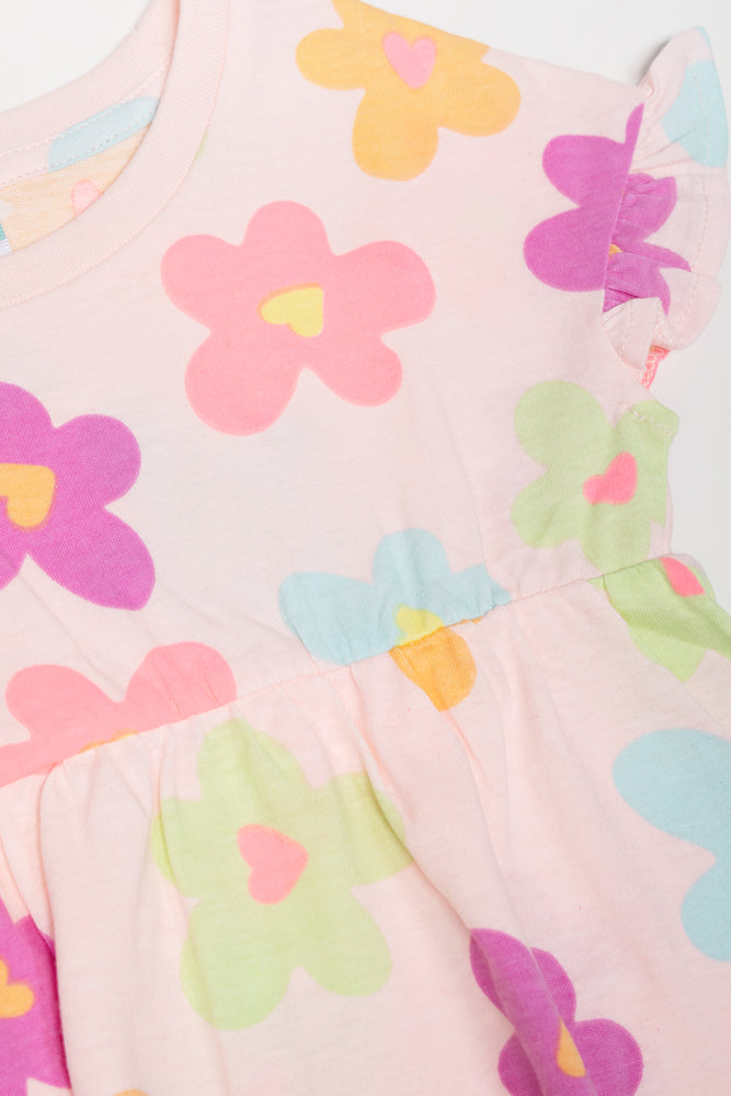 Frill Sleeve Knit Dress Light Pink (1)