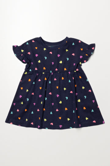 Frill Sleeve Knit Dress Navy