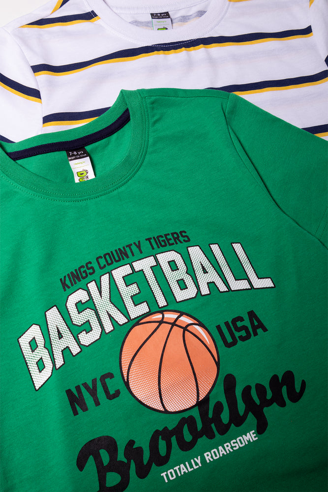 2 Pack Stripe Basketball T-Shirts White And Green