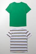2 Pack Stripe Basketball T-Shirts White And Green (2)