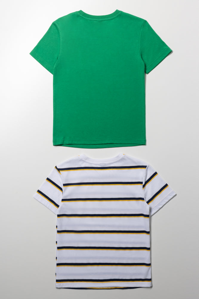2 Pack Stripe Basketball T-Shirts White And Green (2)