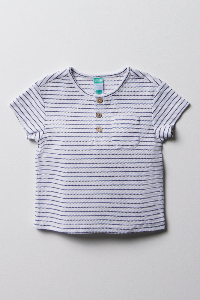 Stripe Henley Short Sleeve T-Shirt White