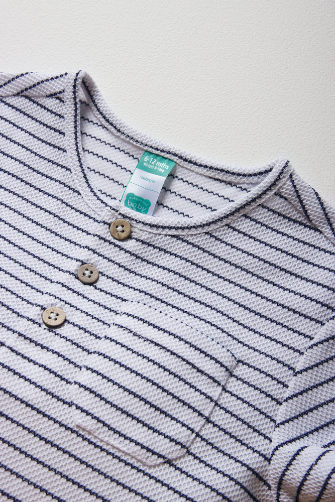 Stripe Henley Short Sleeve T-Shirt White