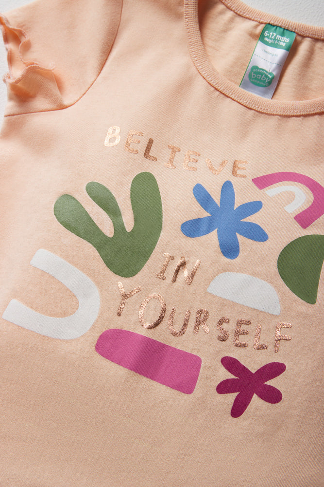 2 Pack Flower Short Sleeve T-Shirts Peach