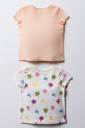 2 Pack Flower Short Sleeve T-Shirts Peach (3)