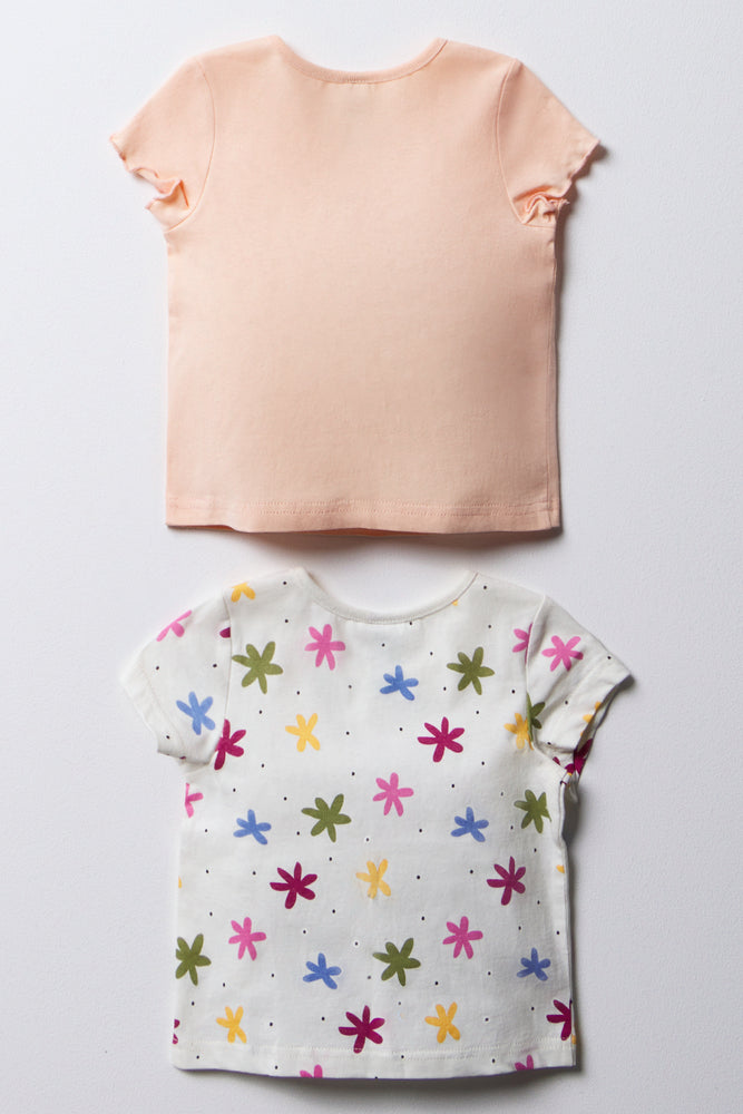 2 Pack Flower Short Sleeve T-Shirts Peach (3)