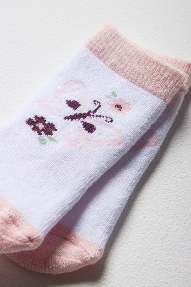 5 Pack Butterfly And Flower Socks Pink (3)