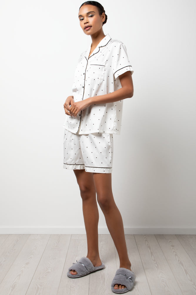 Polka Dot Satin Pyjamas White