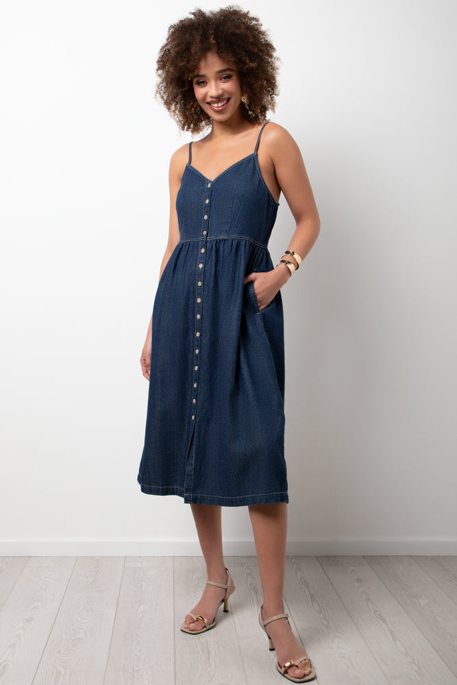 Strappy Denim Midi Dress