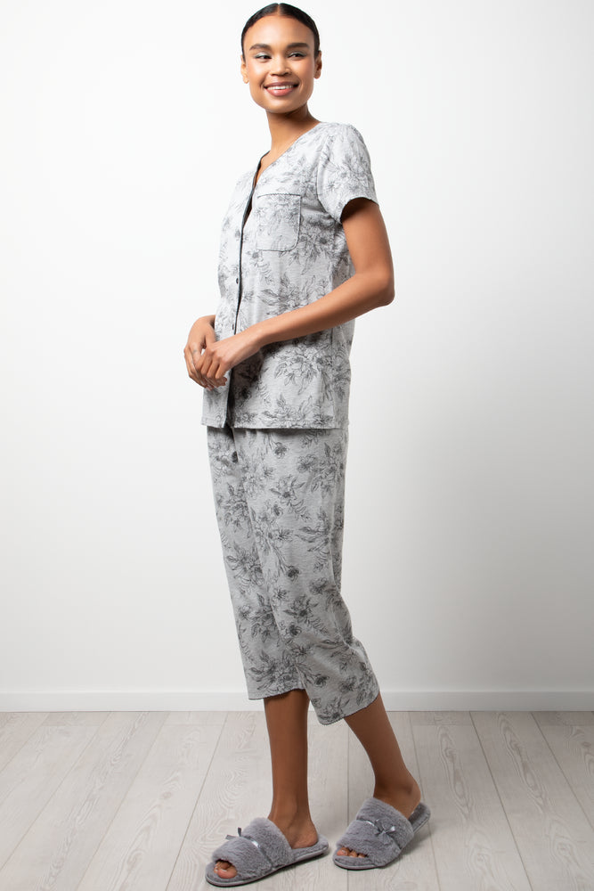 Floral Button Thru Pyjamas Grey