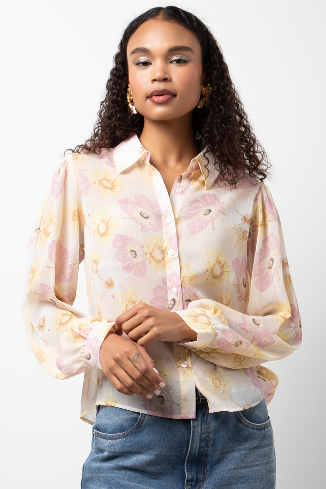Chiffon Puff Sleeve Blouse Yellow