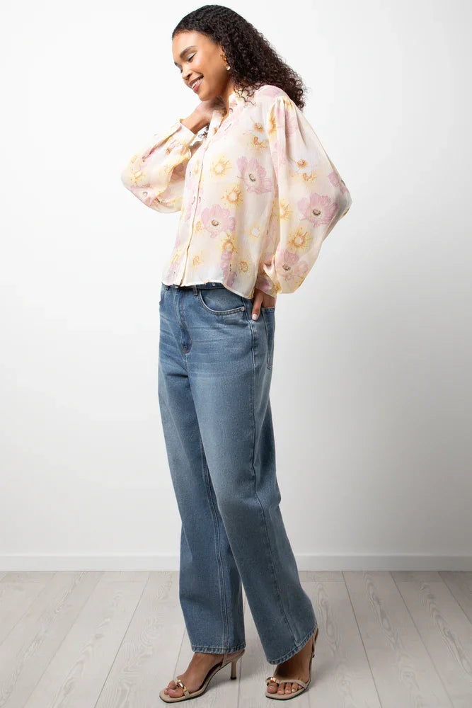 Chiffon Puff Sleeve Blouse Yellow (1)