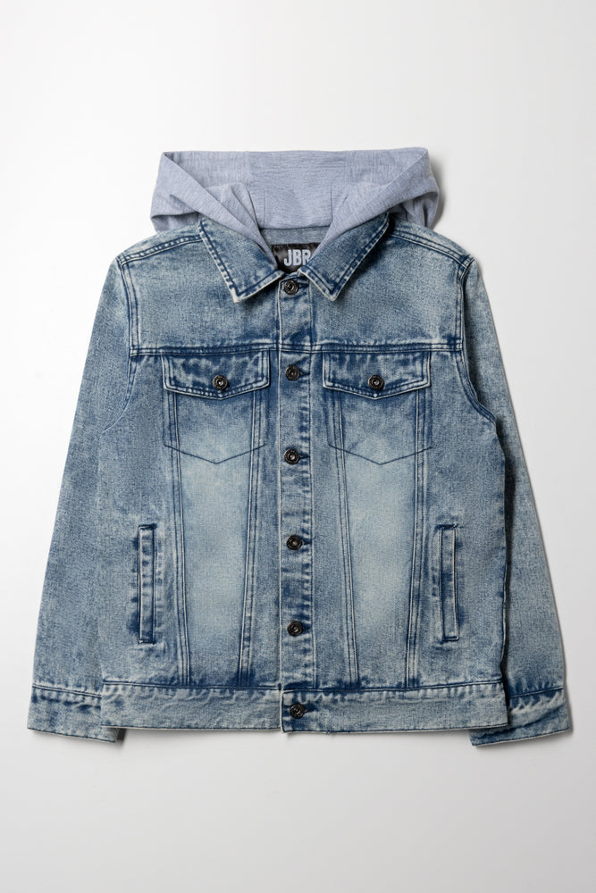 Hooded Denim Jacket Light Blue