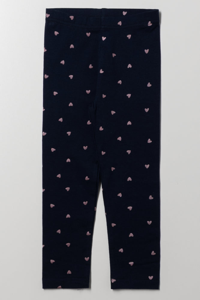 Glitter Heart Leggings Navy
