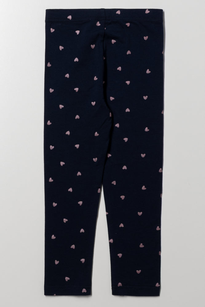 Glitter Heart Leggings Navy (2)