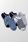 5 Pack Lowcut Socks Blue, Black And Grey