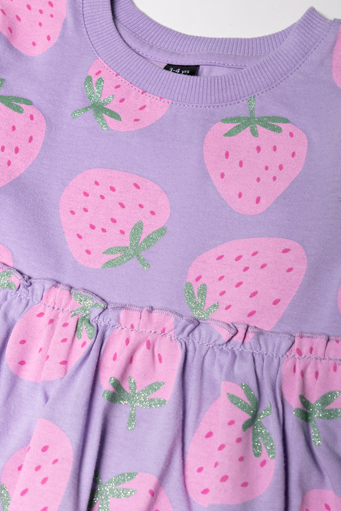 Strawberry Short Sleeve Dress Purple
