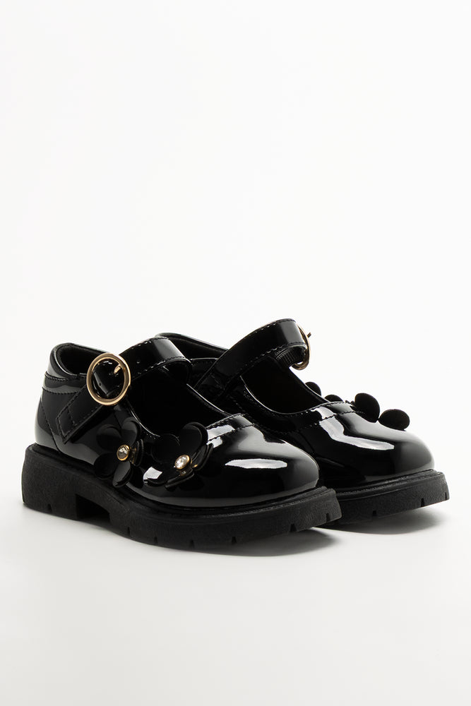 Bow Trim Chunky Shoes Black