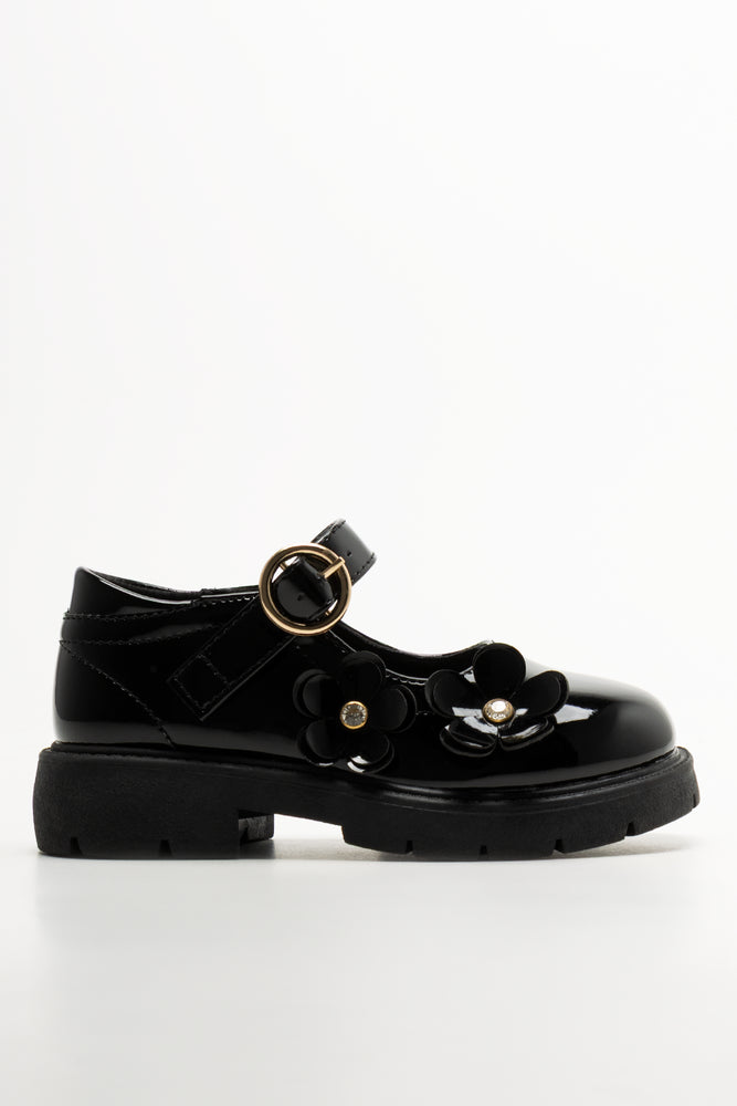 Bow Trim Chunky Shoes Black (1)